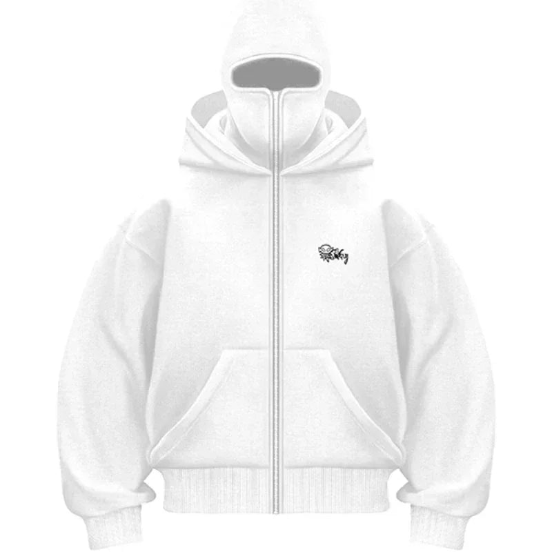Balaclava Men Zip Hoodie Winter Warm Casual Sweatshirt Y2K with Hooded Face Mask Zipper Design Sports Jacket Outdoor Activities - ATFH