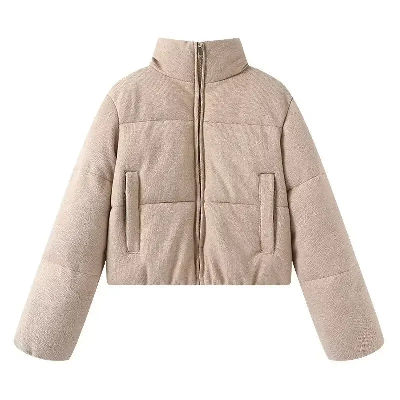 BSAY Knitted Cotton Jacket for Women Fashion Autumn Winter New Long Sleeved Stand Collar Zip Short Coats Chic Ladies Tops Mujer ATFH