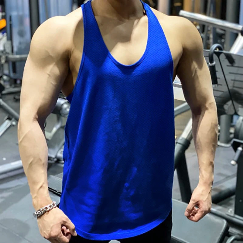 Summer Mesh Running Vests Mens Quick Dry Bodybuilding Stringer Tank Tops Fitness Sleeveless Shirts Gym Clothing Workout Singlets