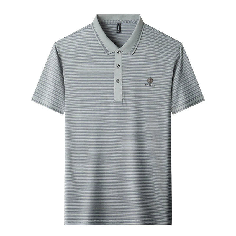 Unique fashion stripe short sleeve polo shirt high-end brand letter embossed men's business casual new summer breathable T-shirt