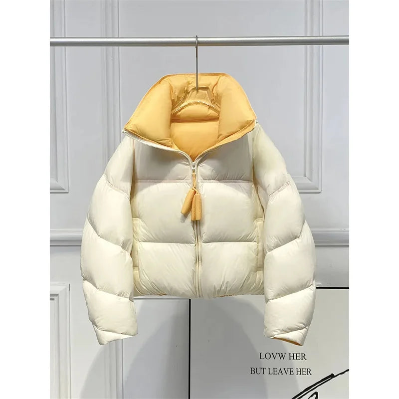 2025 New Autumn Winter Fashion Parkas Jacket Lady Thick Warm Bread Outwear Vertical Collar Down Cotton Coat Women Short Top
