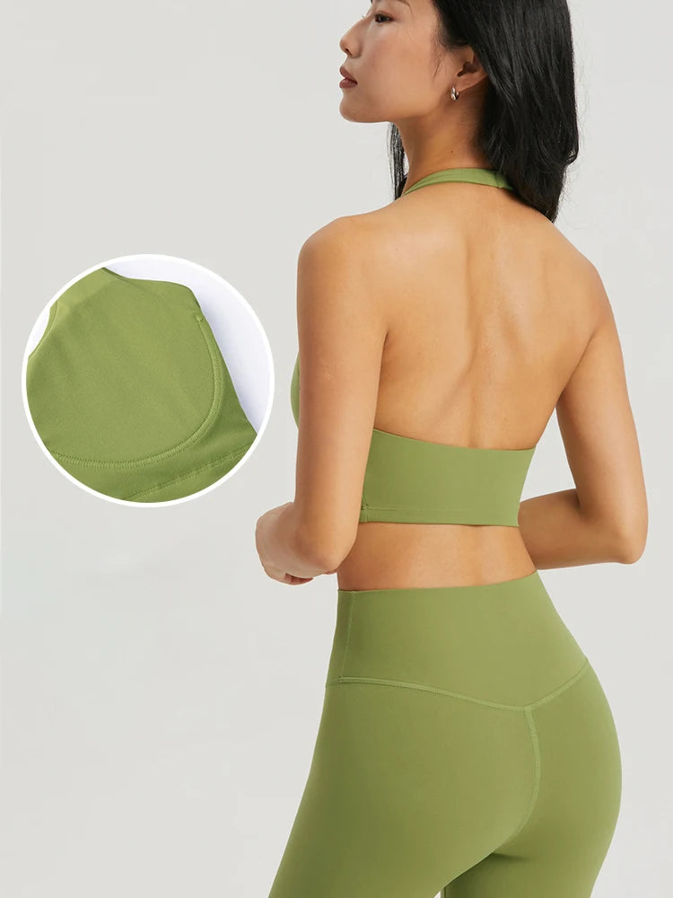 Yoga Tank Top Women Hanging Neck Yoga Top Breathable Shockproof Sports Vest Fitness Sport Bra Gym Crop Top Running Sportswear - ATFH