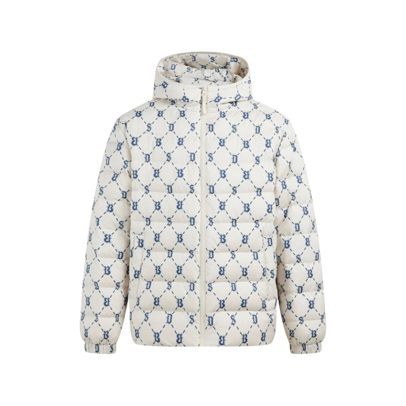 Monogram Print Down Jacket Men Hooded Streetwear Elastic Cuff Warm Winter Puffer Coat Bosideng Big Size Jacket for Men