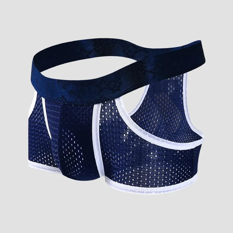 2PCS Men's Ice Silk Gun Bullet Split Panties Square Breathable Mesh Summer Thin Men's Sports Boxer Shorts Toe