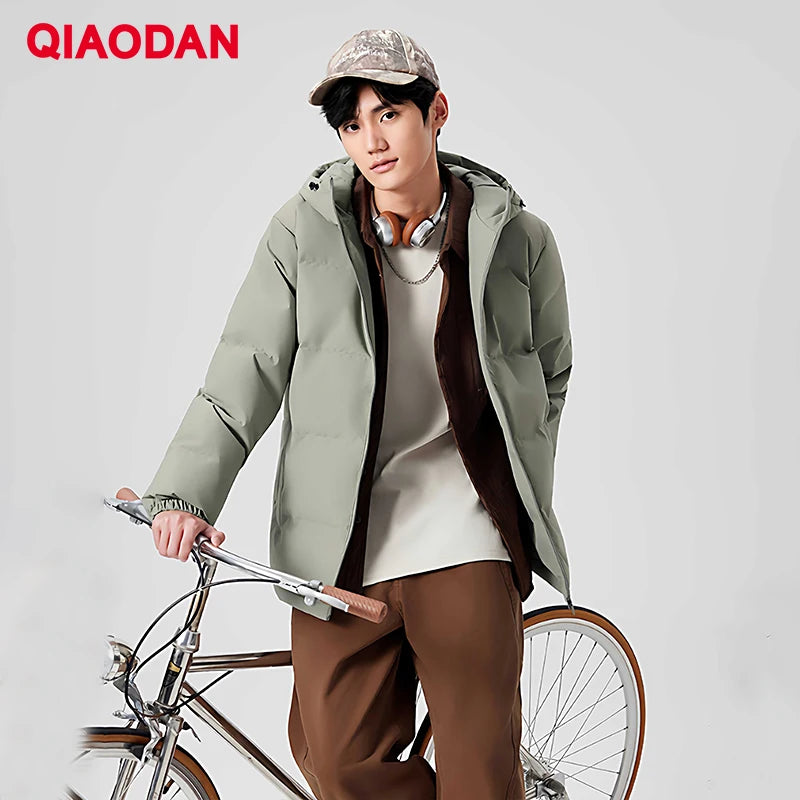 QIAODAN Men's Down Jackets Winter New High Quality Warm Short Coat Fashion Outdoor Windproof Hooded Tops Outerwear QXEGM3244010
