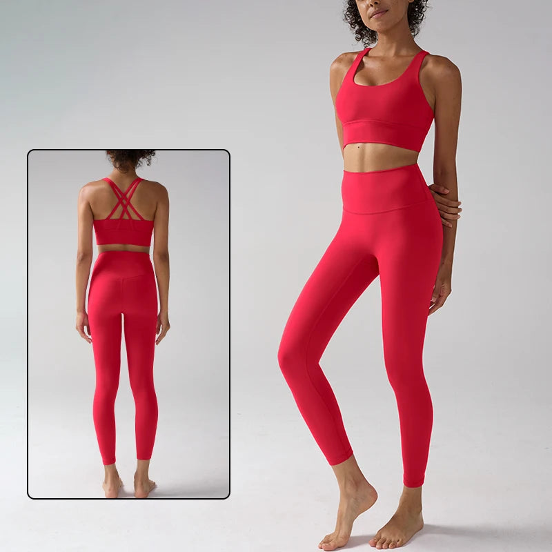 Women's Yoga Set Workout Set 2 Piece High Waist Yoga Leggings Sports Bra Gym Suit Activewear Sports Fitness Set Sports Suit - ATFH