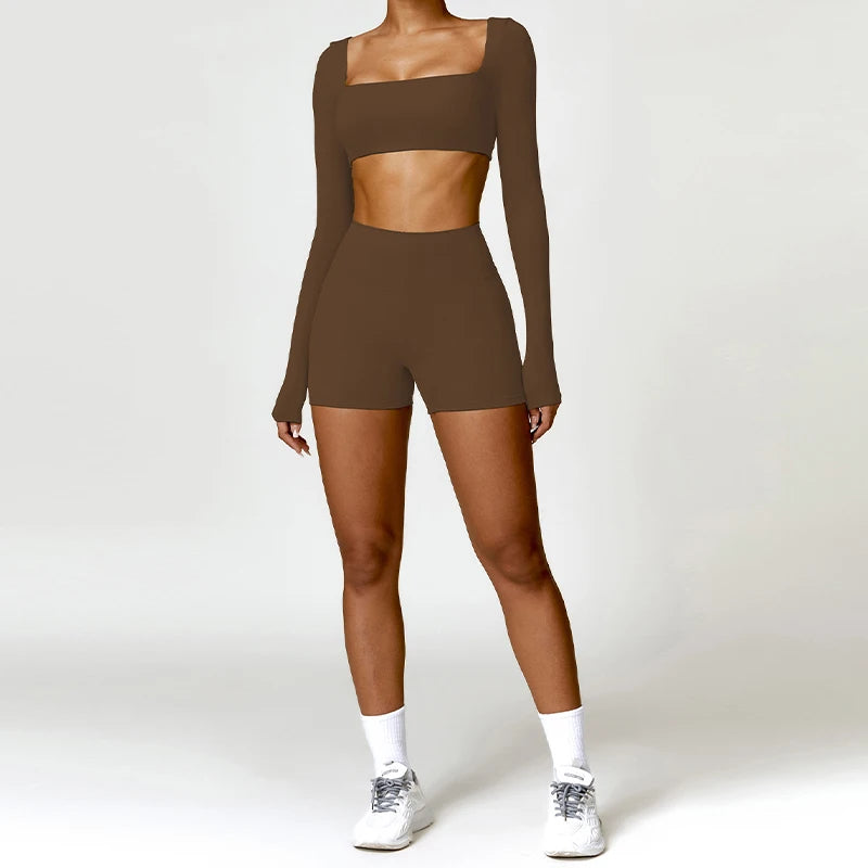 Summer 2PCS Yoga Suit Sports Set Women Quick-Dry Gym Set Women Tracksuit Running Workout Long Sleeve Sports Shirt Yoga Clothing - ATFH
