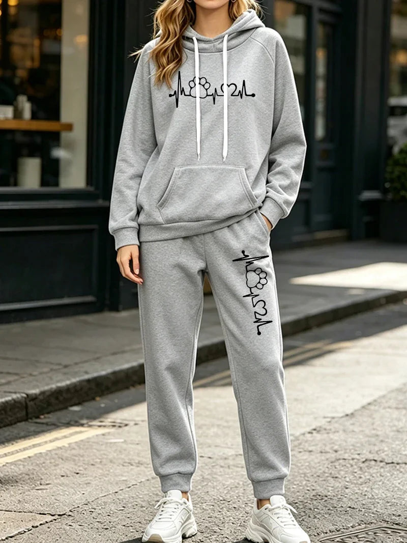 Autumn Winter Womens Pants Sets Fashion Tracksuit Casual Hooded Sweatshirt Sweatpants 2 Pcs Suit Outdoor Sports Clothing Outfits