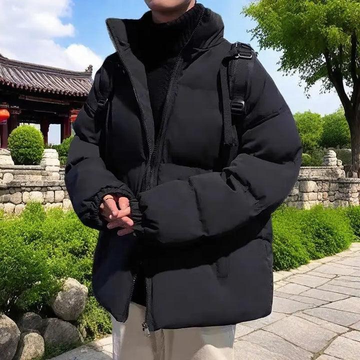 Men's Parkas New Korean Thicken Cotton Padded Coats Male Winter Warm Overcoats Men Solid Color Zipper Casual Jackets F253