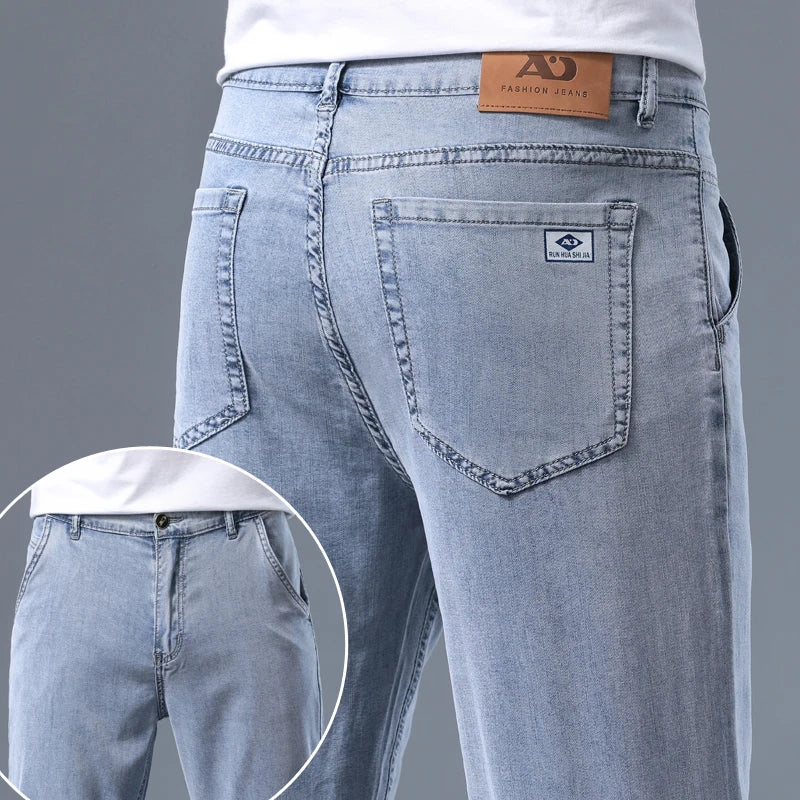 2026 Summer Ice Silk Thin Four Seasons Men's Jeans Loose Straight Wide Leg Pants ATFH