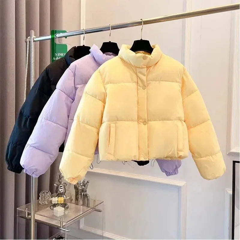 2025 New Korean Stand Collar Autumn Winter Coat Women Thickened Puffer Jacket Loose Parka Warm Cotton-padded Jacket Short Coats ATFH