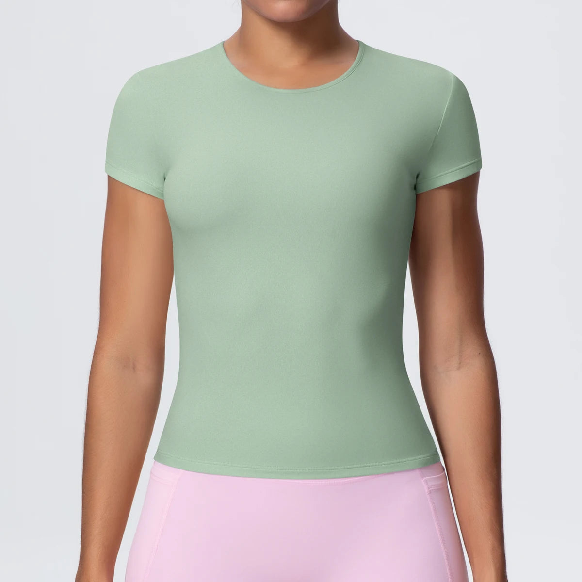 1 PC Solid Color Scrunch Slim Casual Yoga T-Shirt Gym Sports Running Shirts for Woman Fitness Training Breathable Naked Feel Top - ATFH