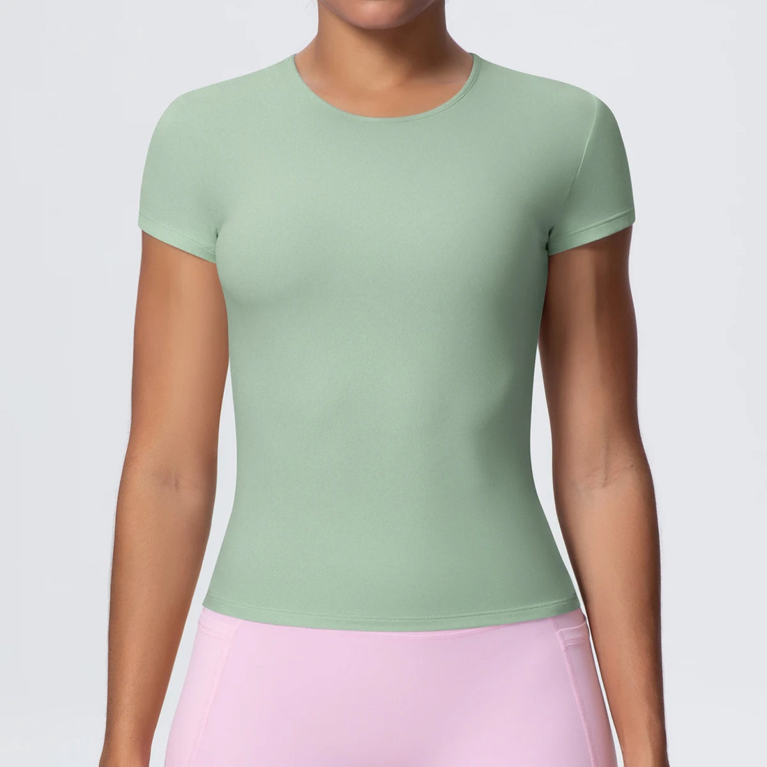 1 PC Solid Color Scrunch Slim Casual Yoga T-Shirt Gym Sports Running Shirts for Woman Fitness Training Breathable Naked Feel Top - ATFH