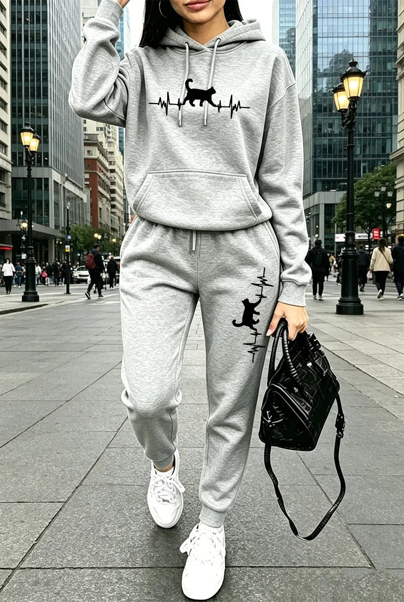 New in Womens Outfits Printing Casual Hooded Sweatshirt Outdoors Sports Jogging Clothing Daily Commute Hoodie Pants Sportswear