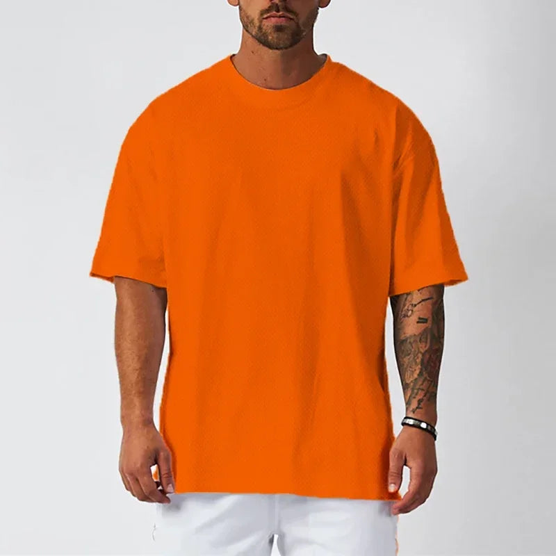 Oversized Loose Men's Running Sport T-Shirt Gym Bodybuilding Fitness Training Clothing Summer Mesh Short Sleeves Quick Dry Shirt ATFH