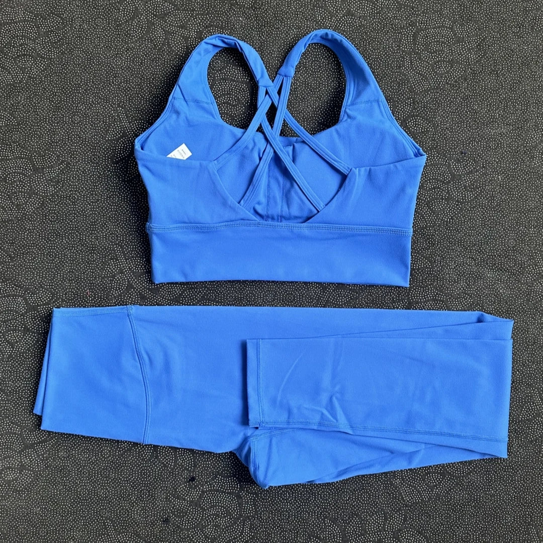 Solid Color Gym Yoga legging Set Soft Tight Women High Strength Fitness Bra With Sports Pant sportswear Proof of Squatting Proof - ATFH