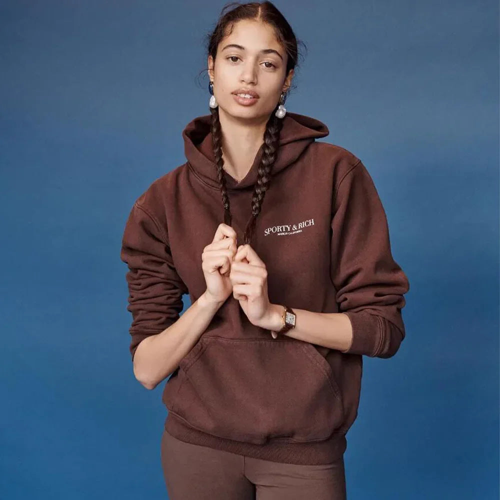 American Retro Style Coffee Long Sleeve Hooded Sweatshirt Spring Women Terry Cotton 90's Casual Jumpers Ins Fashion Y2K Hoodies - ATFH