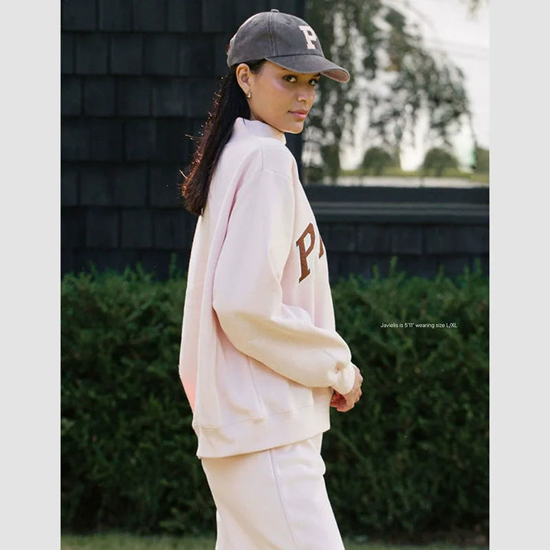 pink sweatshirts long Sleeve autumn winter letter embroidery Sweatshirt women casual sweater female new - ATFH