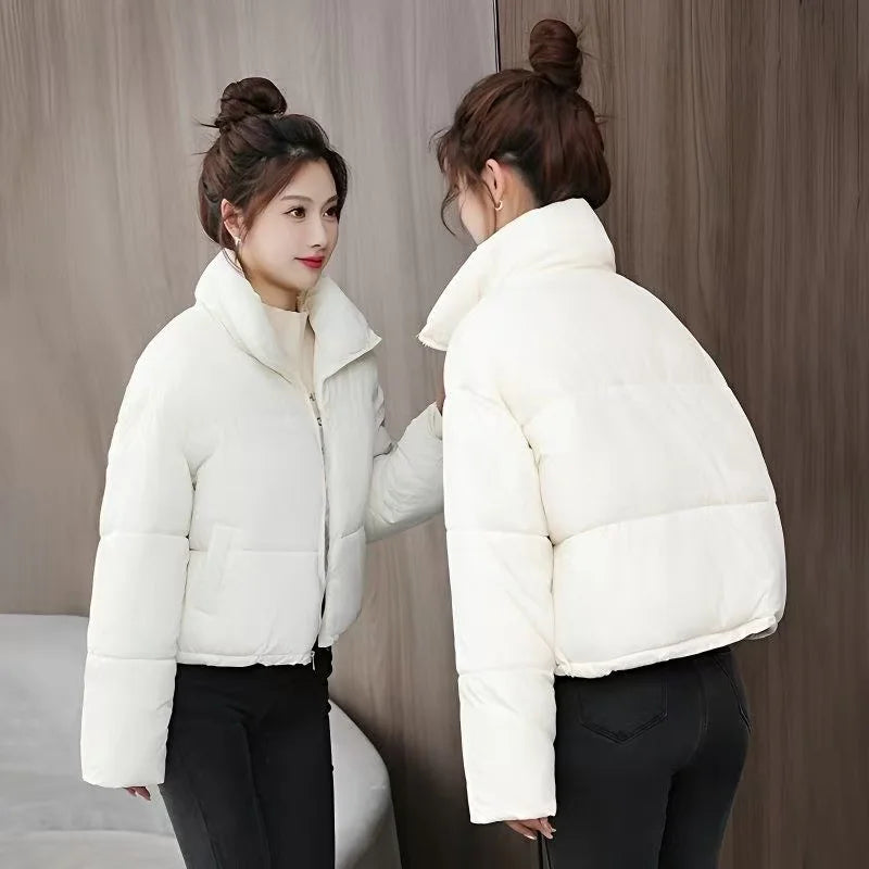 New Winter Thick Warm Short Parkas Women Fashion Black Puffy Coats Women Elegant Zipper Cotton Jackets Female Ladies Outwear ATFH