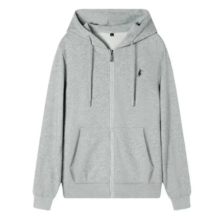 2025 classic casual zipper hooded sweatshirt with simple printed label, casual versatile jacket, trendy sweatshirt - ATFH