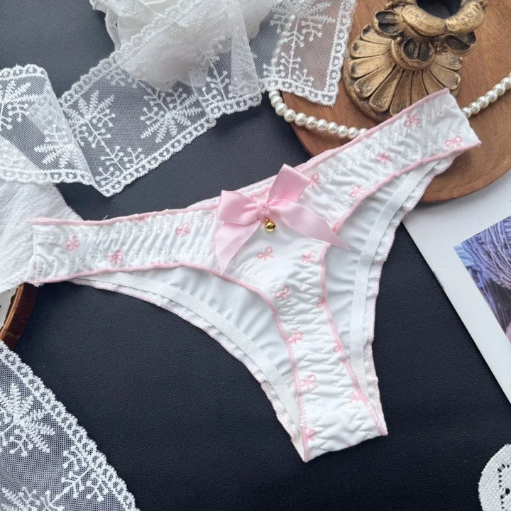 Japanese Style Sweet Bow Women Panties Ruffle Low Waist Girls Briefs Flower Ice Silk Printed Underwear Students