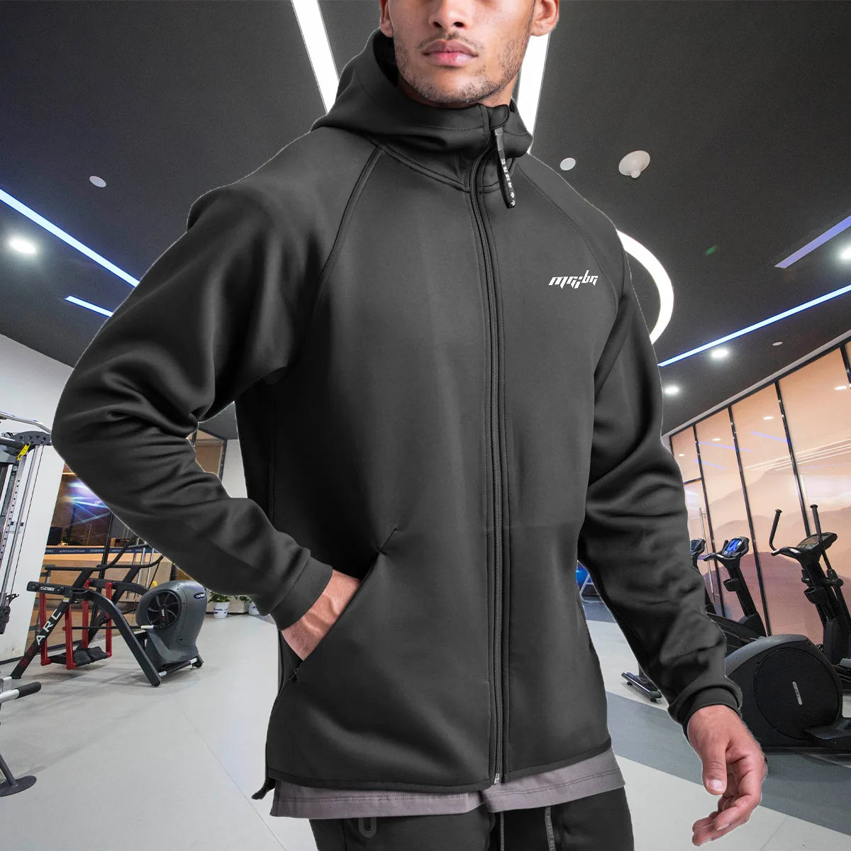 Men Sweater Jacket Spring and Autumn Windproof Zip Up Hooded Cardigan Zipper Casual Sports Coats with Hoody - ATFH