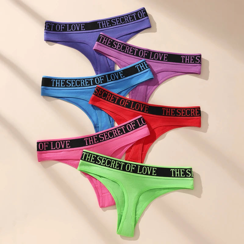 6Pcs/Set Sexy Women Thongs Low Waist Underwear Panties Girls Briefs Cotton G-String Breathable Ladies Panty Female Lingerie XS-L