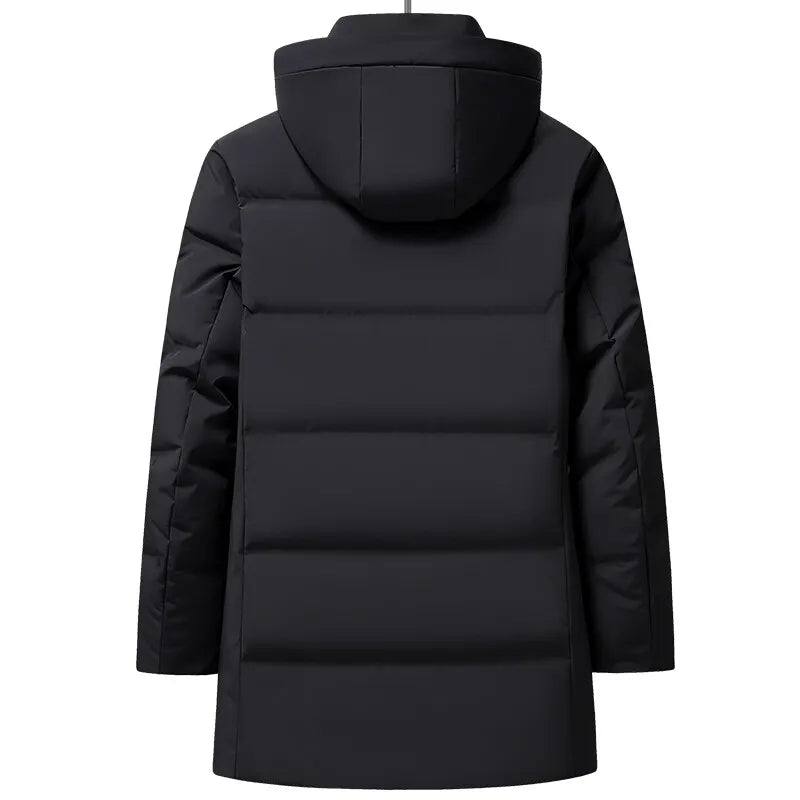 Casual 2026 Winter Men's Warm Mid-Length Hooded Duck Down Jackets Outwear Loose Windproof Puffer Coat Thick Padded Tops Clothing