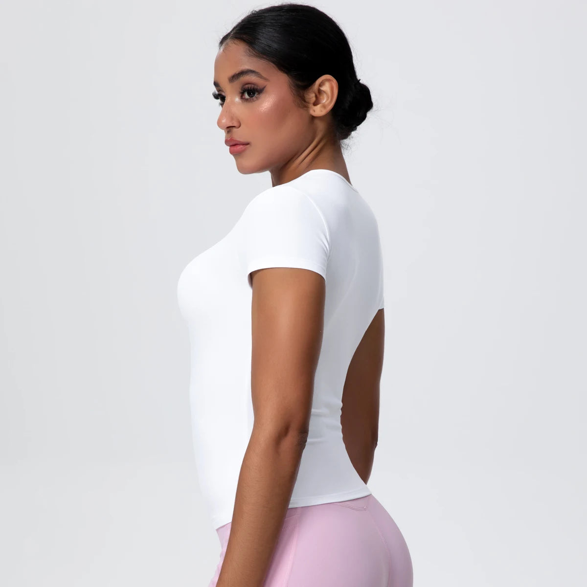 1 PC Solid Color Scrunch Slim Casual Yoga T-Shirt Gym Sports Running Shirts for Woman Fitness Training Breathable Naked Feel Top - ATFH