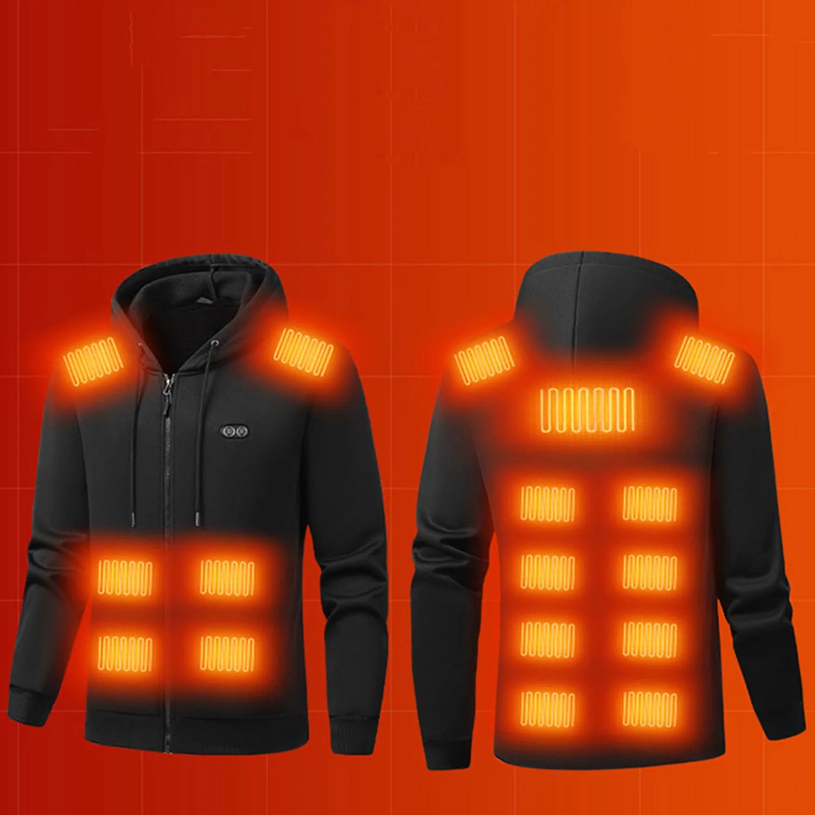 Men'S Hooded Sweatshirt Hot Sweater 17 Heating Warm Cardigan Jacket Overcoat Full Zipper Autumn Winter Casual Hoodies Tops - ATFH
