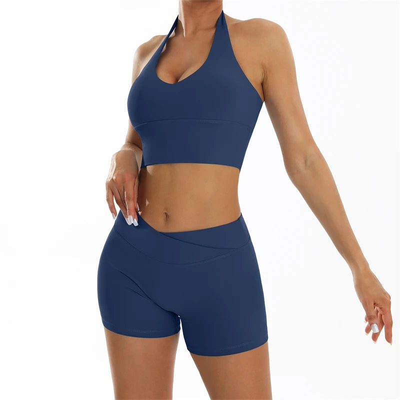 Summer Fitness Suits Short Sports Sets Yoga Clothes Sexy Women's Tracksuit Butt Lifting Shorts and Sport Bras Set Gym Outfits - ATFH