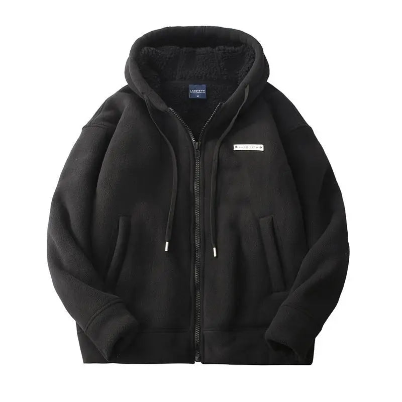 New Men's Warm Fleece Hoodie Winter Full-Zip Loose Fit Oversize Sweatshirt Coat Casual Thickened Coldproof Hooded Cardigan - ATFH