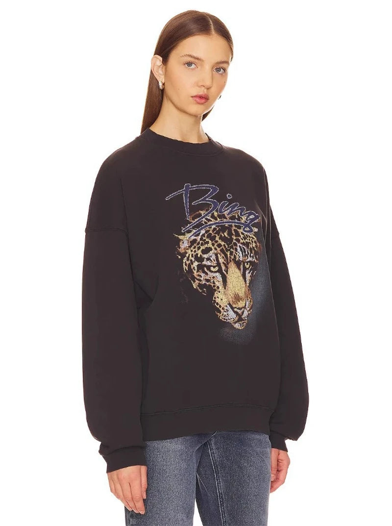 New Autumn Winter Styles North American Tiger Head Digital Printing Washed Fried Color Distressed Women's AB Sweatshirt - ATFH