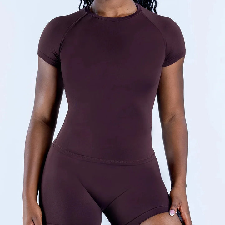 Short-Sleeve Sports T-Shirt LOGO for Women, Cropped Gym Top, Lightweight Yoga Top, Stretchy Athletic Tee - ATFH