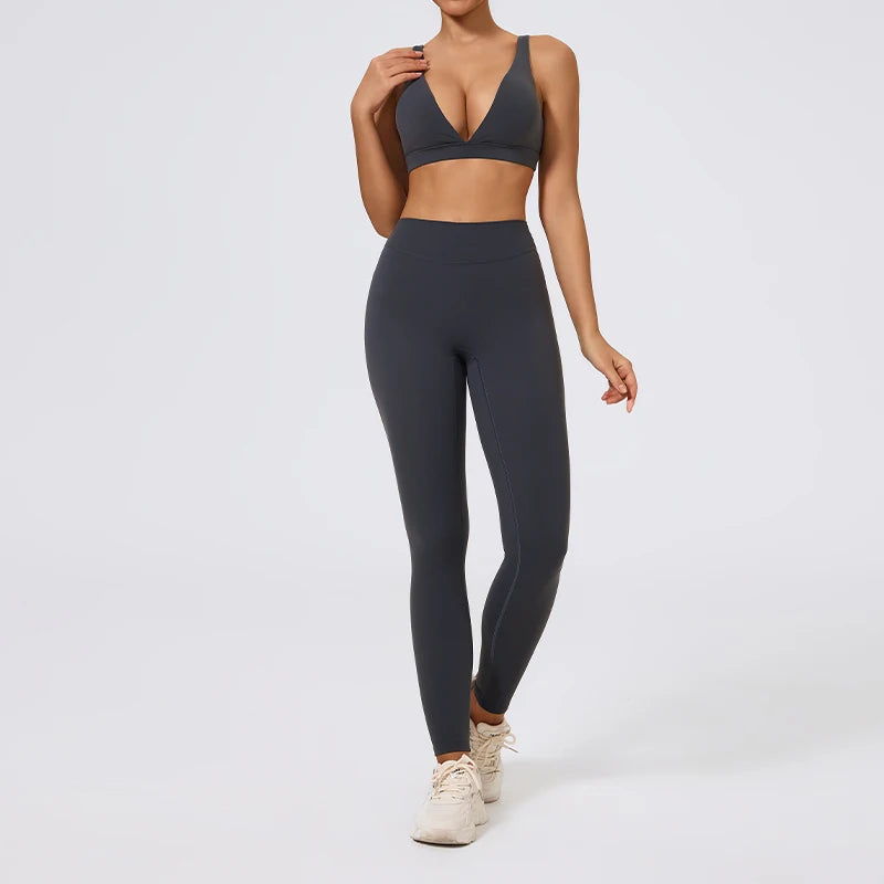 Hearuisavy Summer 2Pcs Women Sports Suit High Impact Push-Up Sports Bra Gym Yoga Tops Underwear High Waist Stretch Fitness Pants - ATFH