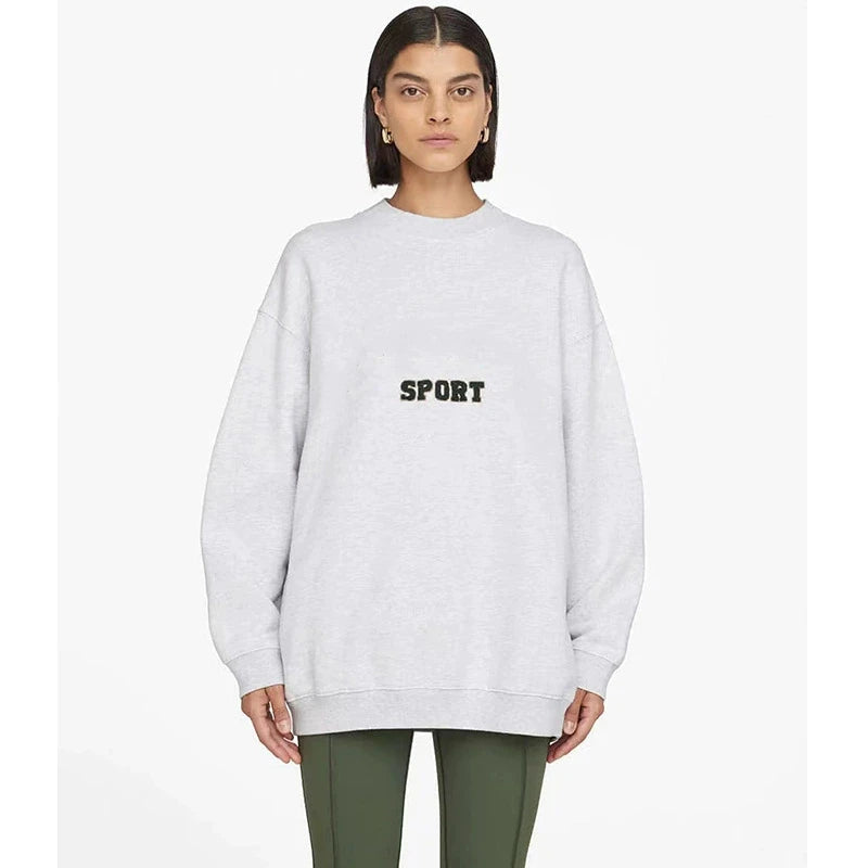 Casual Women Letter Embroidery Sweatshirts Autumn Cotton Loose Long Sleeve Hoodies Female Vintage Streetwear Oversize Pullovers - ATFH