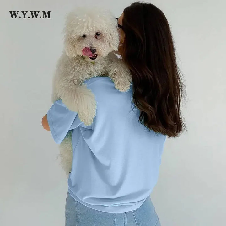 WYWM 100% Cotton Tshirts Women 2024 Summer Harajuku Solid Basic T Shirts Loose Casual O Neck Tees Green Soft Female Tops - ATFH