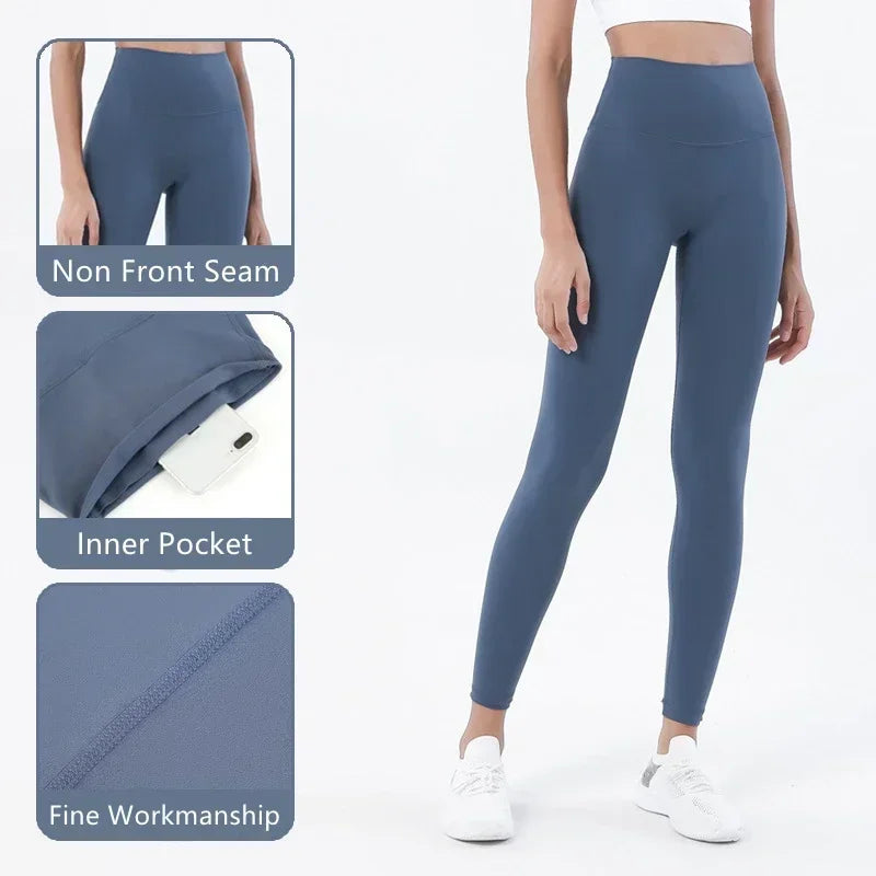 New 35 Colors Naked Feeling Yoga Pants High Waist Seamless Leggings Sport Women Fitness Gym Leggings With Pocket - ATFH