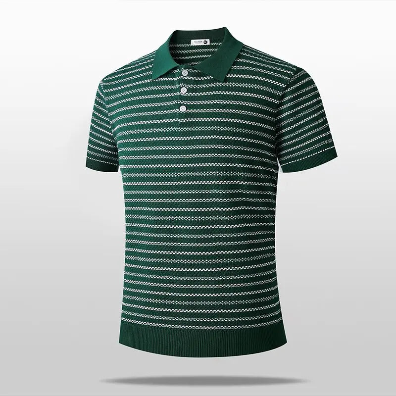 New Summer Fashion Trendy Ice Silk Breathable Striped Polo Shirt Men's Casual Loose Sports High Quality Short Sleeve T-Shirt