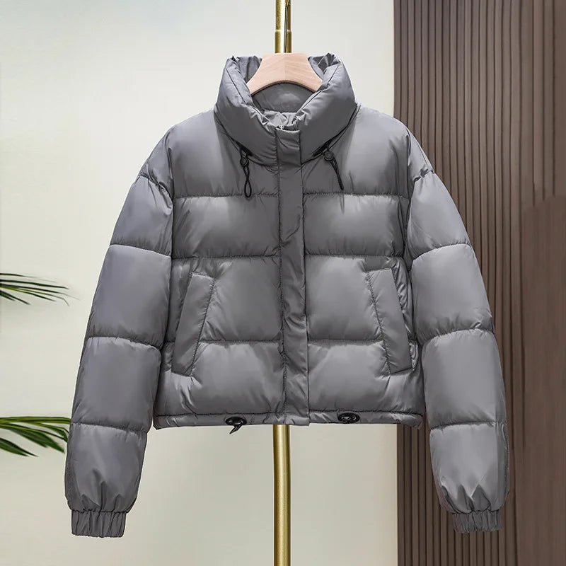 Korean Fashion Short Down Cotton Jacket Women 2025 Winter Parkas Warm Padded Coat Stand Collar Thick Casual Ladies Bread Clothes