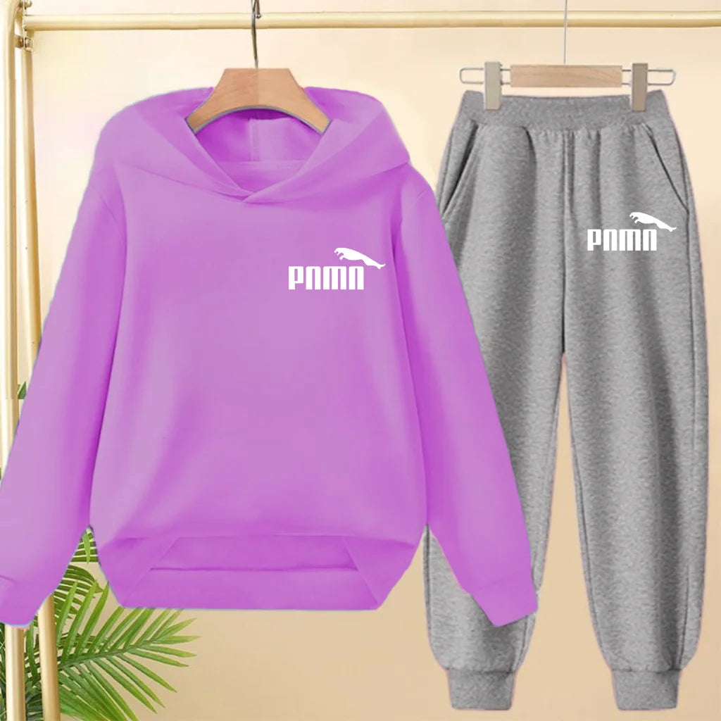 Leisure Children Hoodie Sportswear With Classic Prints Simple Elements Breathable Versatile Two-piece Set For Both Boy And Girl - ATFH