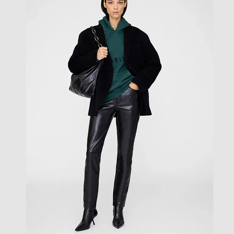 Women's Autumn/Winter North America Niche  Letter Felt Patchwork Washable Fluffy Hooded Sweatshirt - ATFH