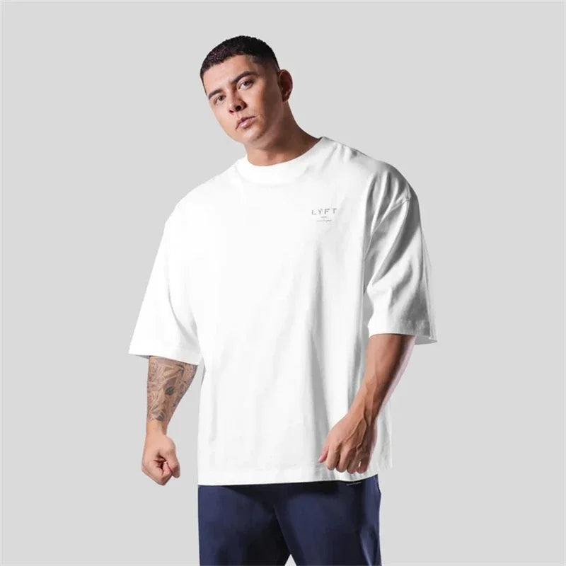 TEAM LYFT Silver Letter Logo Print Comfortable Cotton Men GYM T-Shirt O-Neck Short Sleeve T Shirt M-3XL Man T-shirts Tops Tees ATFH