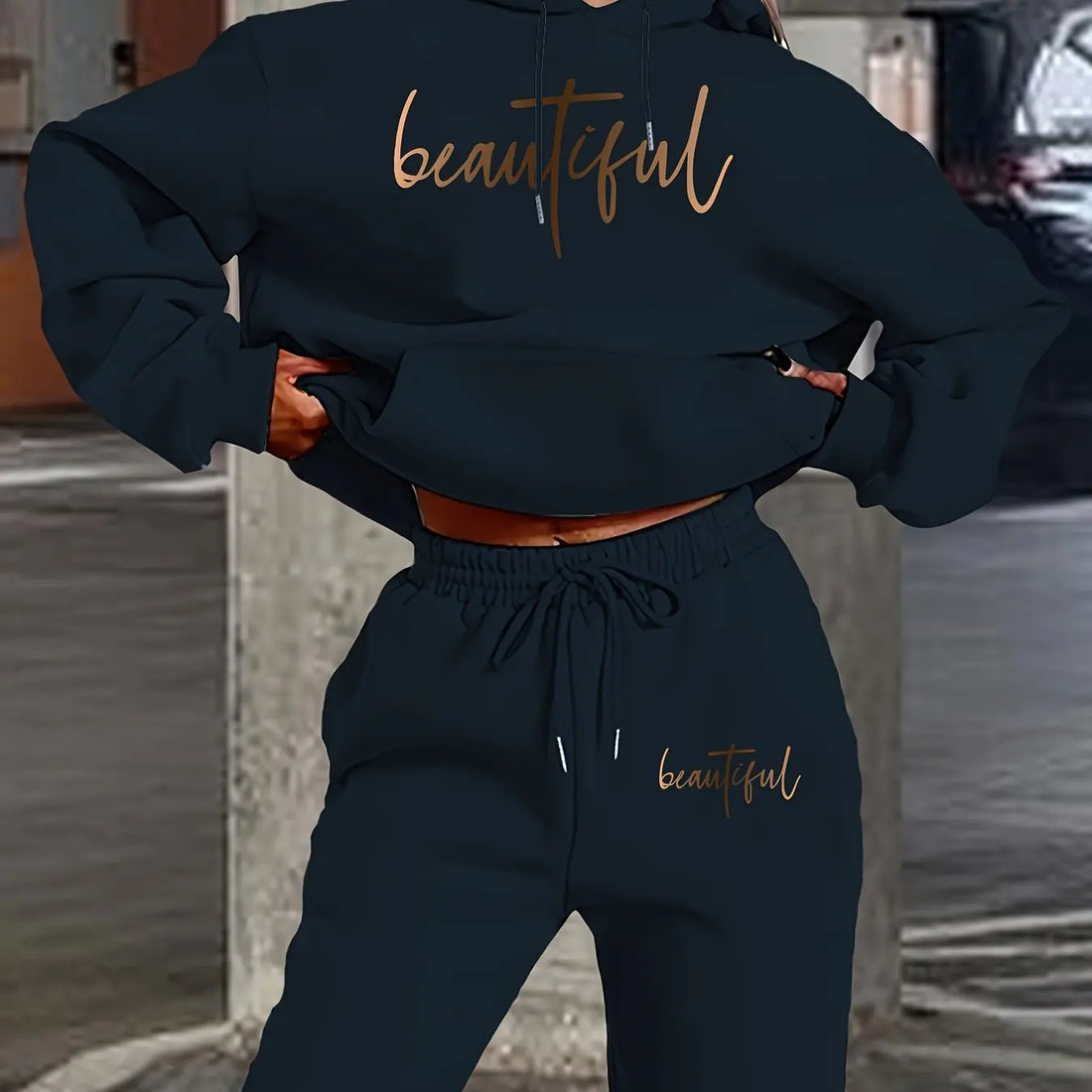 Women's Hoodie+Sports Pants Set Hip Hop Street Casual Fashion Letter Printed Loose Sports Shirt Autumn/Winter Wool Warm Clothing