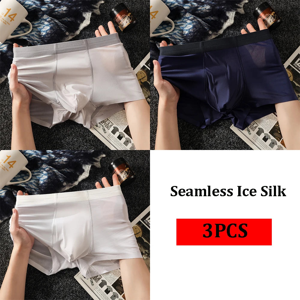 1/3PCS Summer Ultra-thin Ice Silk Man Underwear Breathable Antibacterial Mesh Crotch Boxers High Elastic Seamless Men's Panties