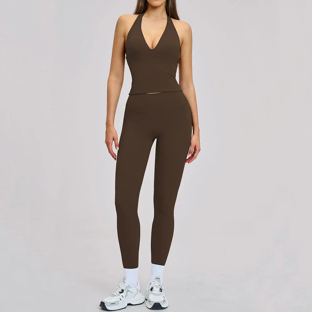 Women's Yoga Suits 2 Piece Sportswear Yoga Tracksuit Ventilate Vest High Waist Leggings Outfit Gym Set Running Workout Clothes - ATFH