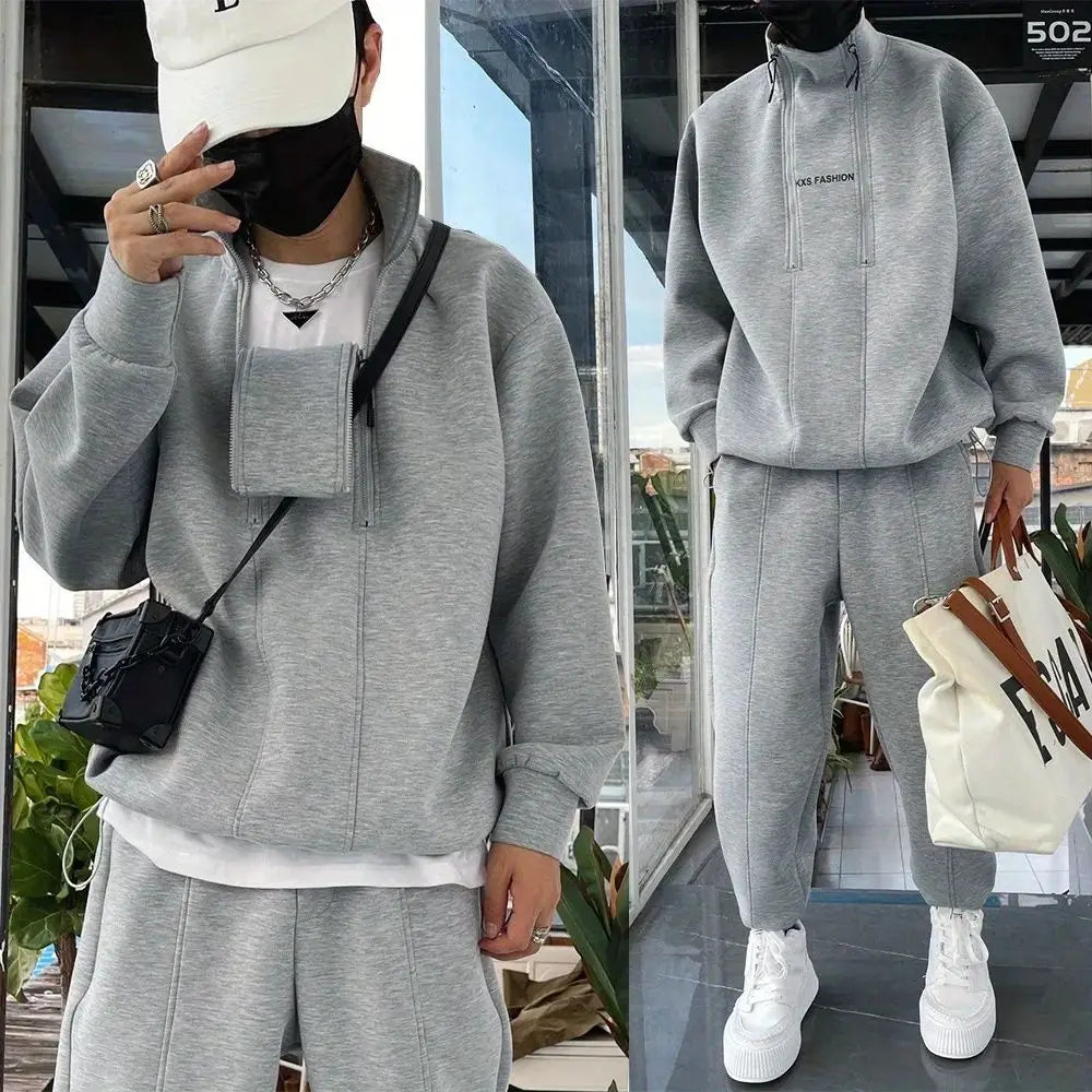 Autumn Winter 2026 New Sports and Leisure Suit Fashion Jacket Sweater Sweatpants Ruffian Handsome Baggy Men's Clothing Set - ATFH