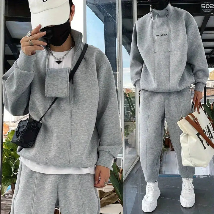 Autumn Winter 2026 New Sports and Leisure Suit Fashion Jacket Sweater Sweatpants Ruffian Handsome Baggy Men's Clothing Set - ATFH