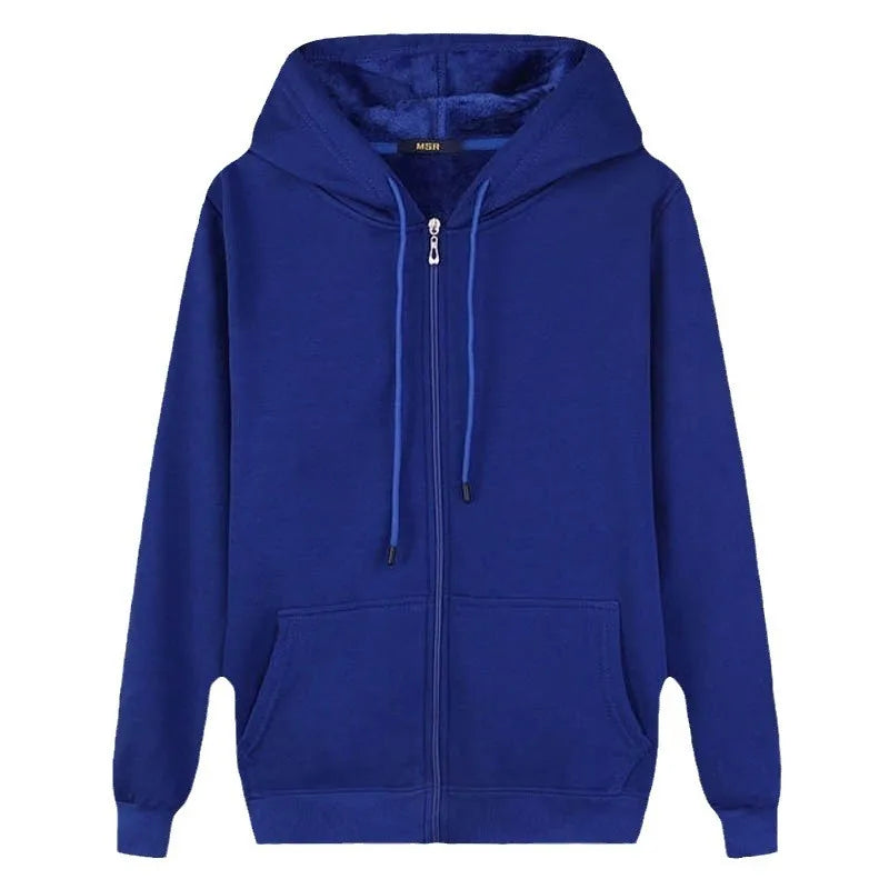 Men's Solid Color Hooded Hoodie Zip Up Cardigan Sweatshirt Casual Streetwear Tracksuit for Spring Autumn Male - ATFH