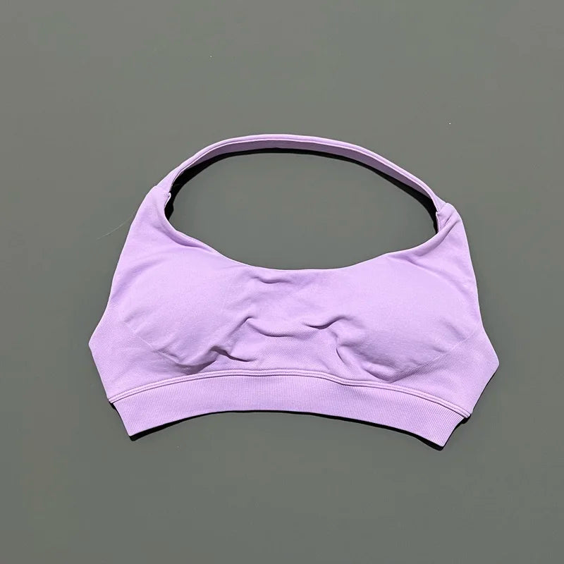 Histello Sports Bra Women Seamless Halter Clothes Neck Strap Padded Yoga Top Gym Backless Bra Running Sportswear Workout Tops - ATFH